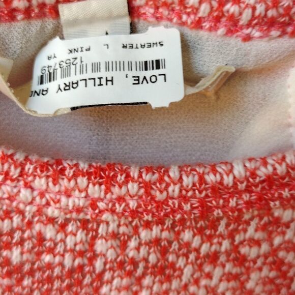 Ya Los Angeles Women's Knit Top Size M Pink Ivory Ruffle Hem Back Tie Scoop Neck - Picture 3 of 13